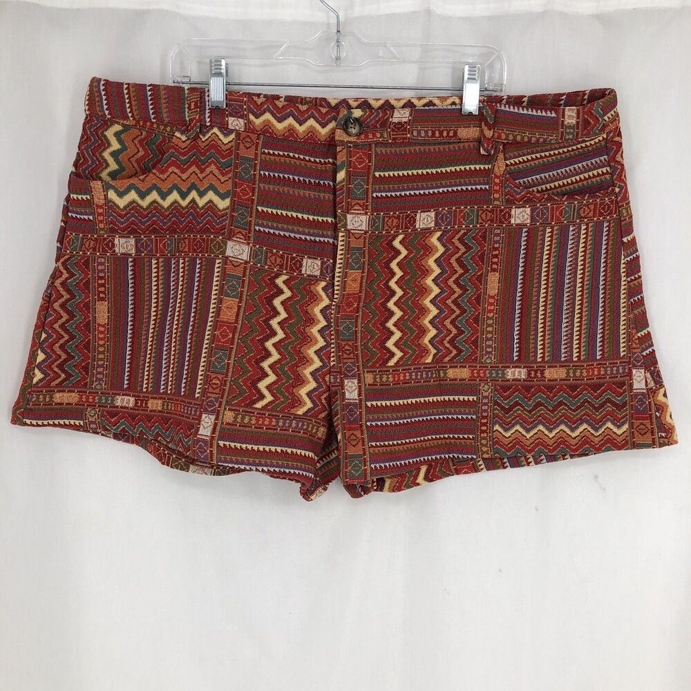 Cider Red Retro Boho Geometric Stripe Zigzag Mini Shorts Plus XXXXL (42x3) NWT